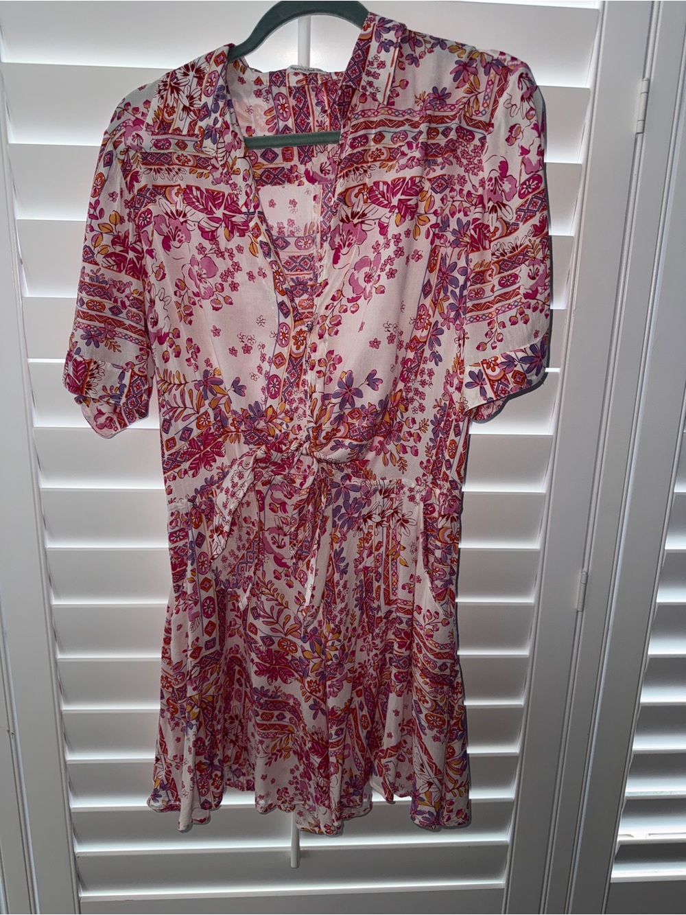 Poupette St. Barth Pink Floral Tie-Front Short Romper